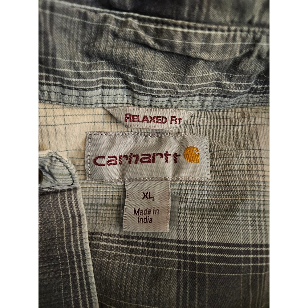 Carhartt Button Down Shirt Mens XL Blue Plaid Relaxed Fit S/S Workwear Utility - Picture 5 of 9